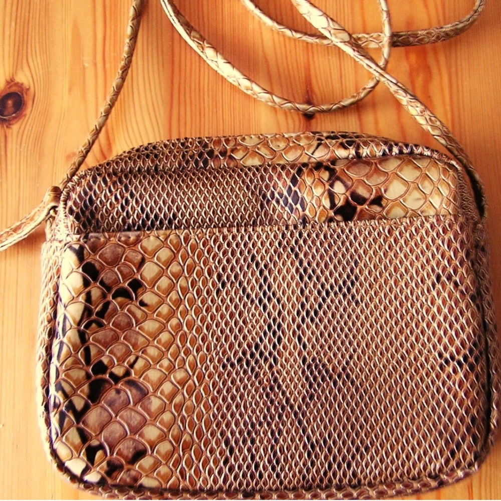 Women's Handbag small gold/brown Faux Snake Leather Crossbody